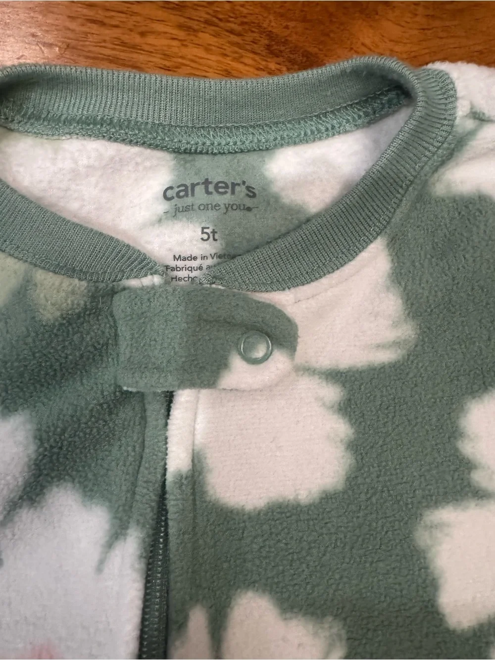 Carter's Sage Green Floral Fleece Footed One-Piece- size 5t